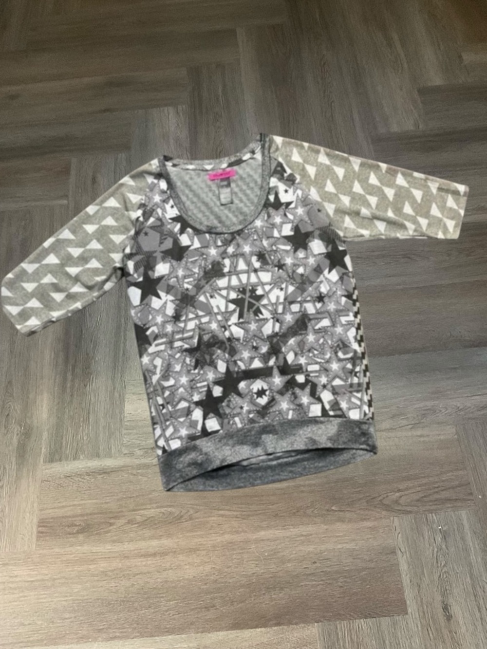 Custo Barcelona Graphic Star Raglan Sleeve Shirt Womens 3 Medium Gray White Art